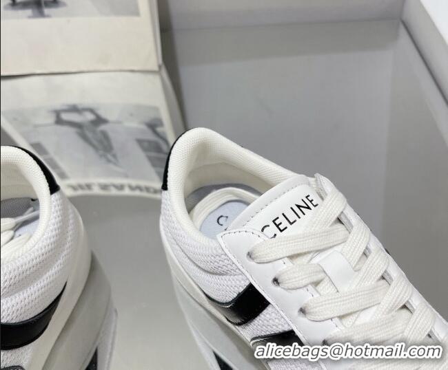 Fashion Celine Tennis Sneakers in Mesh and Calfskin White /Black 524115