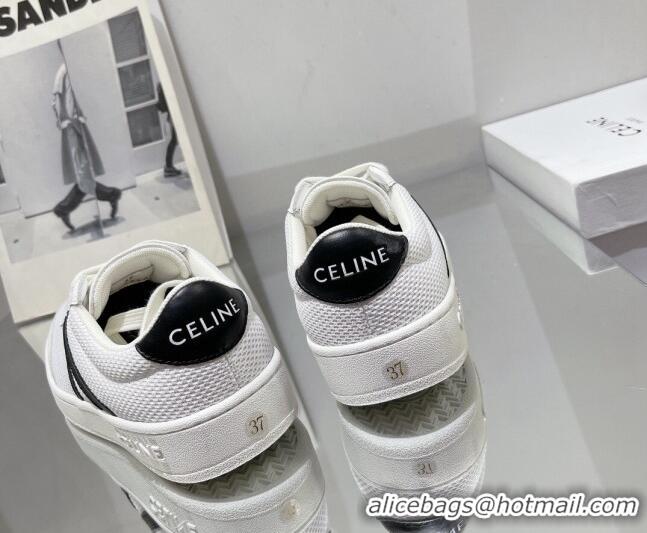 Fashion Celine Tennis Sneakers in Mesh and Calfskin White /Black 524115