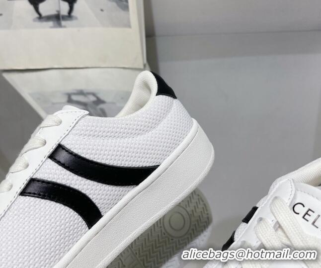 Fashion Celine Tennis Sneakers in Mesh and Calfskin White /Black 524115