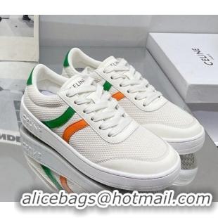 Good Quality Celine Tennis Sneakers in Mesh and Calfskin White/Green/Orange 524116