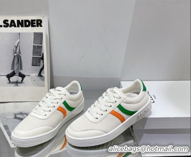 Good Quality Celine Tennis Sneakers in Mesh and Calfskin White/Green/Orange 524116