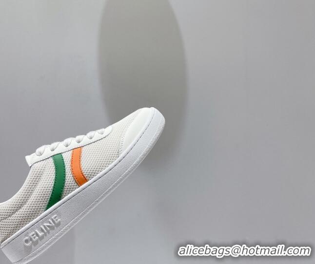 Good Quality Celine Tennis Sneakers in Mesh and Calfskin White/Green/Orange 524116