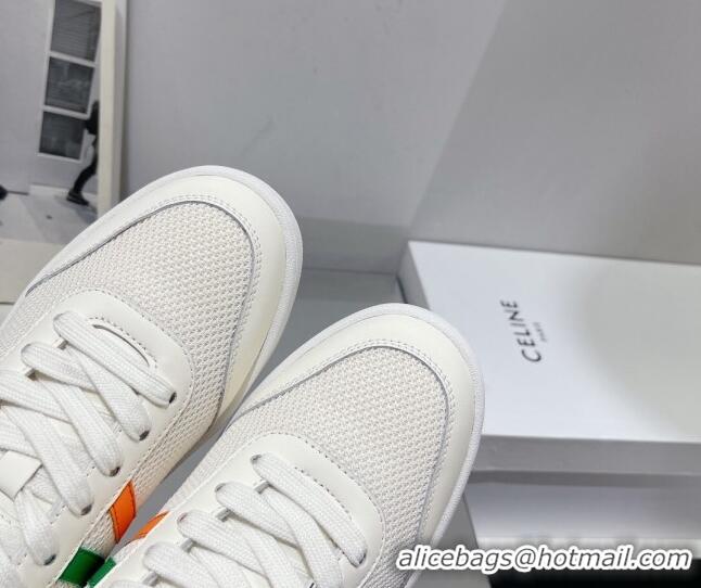 Good Quality Celine Tennis Sneakers in Mesh and Calfskin White/Green/Orange 524116