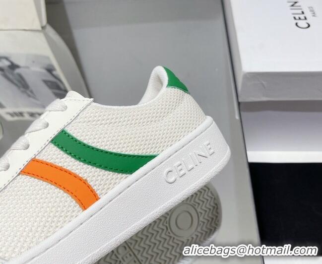 Good Quality Celine Tennis Sneakers in Mesh and Calfskin White/Green/Orange 524116