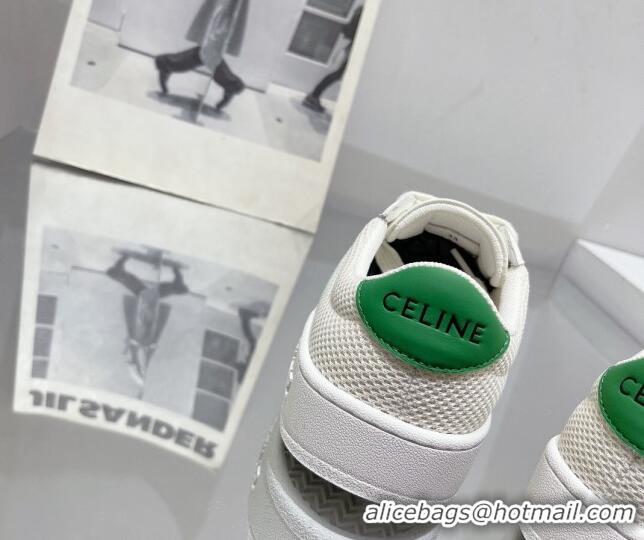 Good Quality Celine Tennis Sneakers in Mesh and Calfskin White/Green/Orange 524116