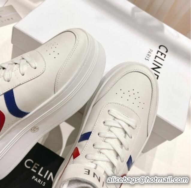 1:1 aaaaa Celine Mid Block Sneakers with Velcro and Wedge in Calfskin White/Red/Blue 524119