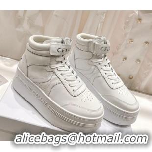 Good Quality Celine Mid Block Sneakers with Velcro and Wedge in Calfskin White 524120