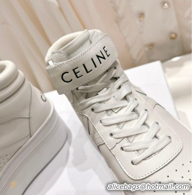 Good Quality Celine Mid Block Sneakers with Velcro and Wedge in Calfskin White 524120