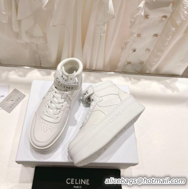 Good Quality Celine Mid Block Sneakers with Velcro and Wedge in Calfskin White 524120