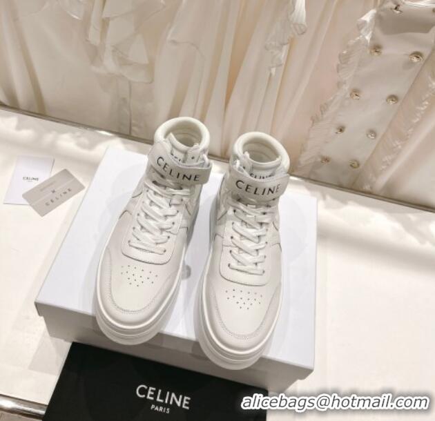 Good Quality Celine Mid Block Sneakers with Velcro and Wedge in Calfskin White 524120