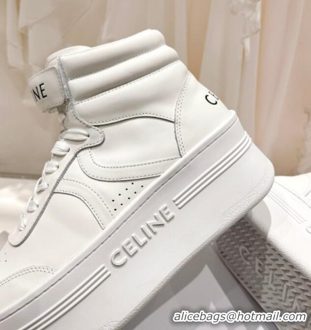 Good Quality Celine Mid Block Sneakers with Velcro and Wedge in Calfskin White 524120