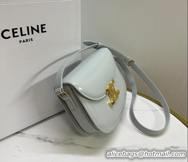 Super Quality Celine Teen Chain Besace Triomphe Mini bag in Shiny Calfskin 110973 Pale Blue 2023