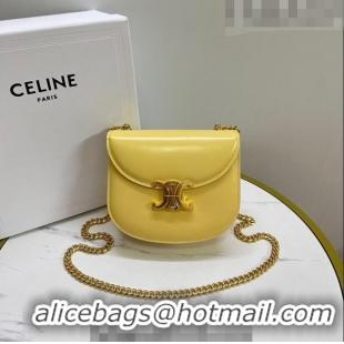 Top Quality Celine Teen Chain Besace Triomphe Mini bag in Shiny Calfskin 110973 Yellow 2023