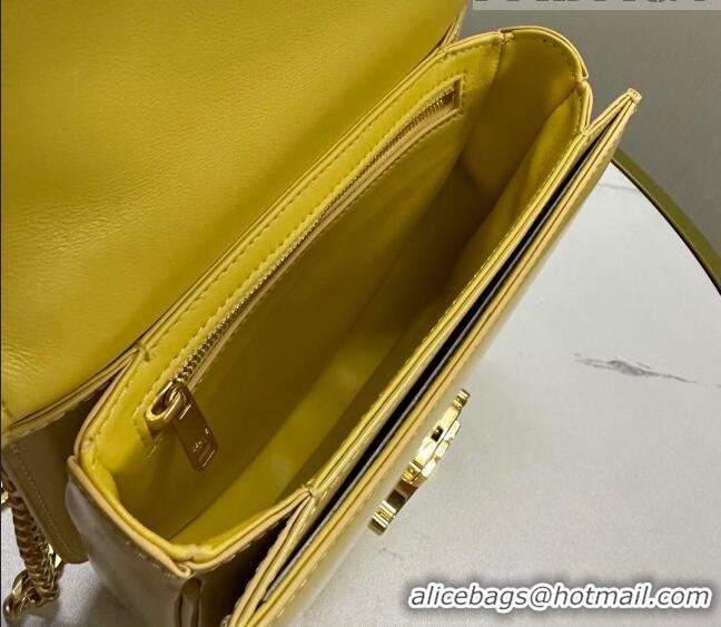 Top Quality Celine Teen Chain Besace Triomphe Mini bag in Shiny Calfskin 110973 Yellow 2023