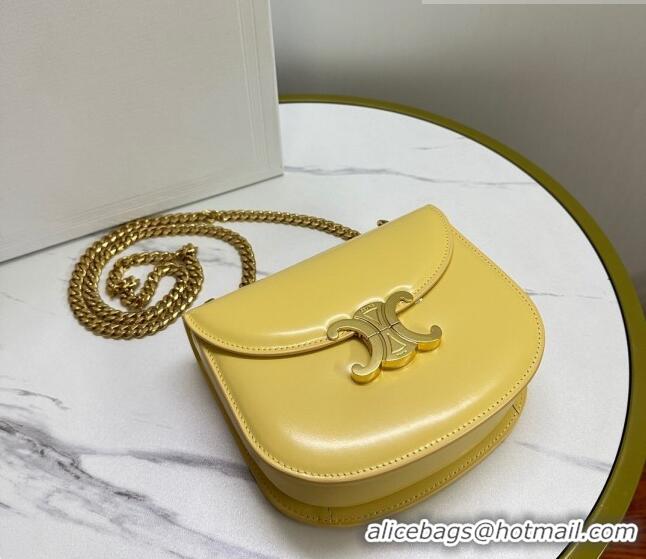 Top Quality Celine Teen Chain Besace Triomphe Mini bag in Shiny Calfskin 110973 Yellow 2023