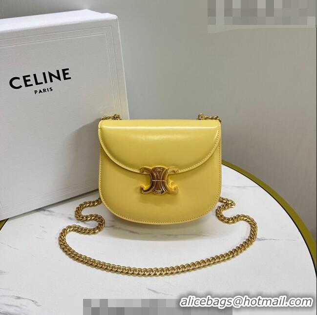 Top Quality Celine Teen Chain Besace Triomphe Mini bag in Shiny Calfskin 110973 Yellow 2023