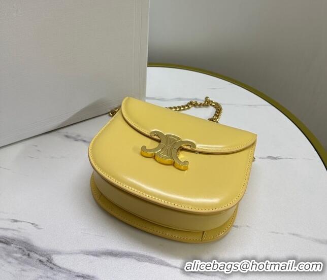 Top Quality Celine Teen Chain Besace Triomphe Mini bag in Shiny Calfskin 110973 Yellow 2023