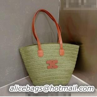 Unique Discount Celine Straw Basket Bag 0510 Green 2023