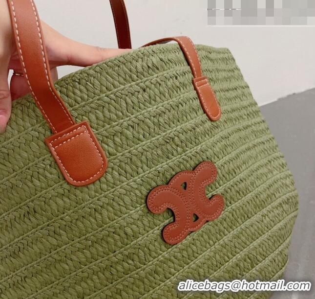 Unique Discount Celine Straw Basket Bag 0510 Green 2023