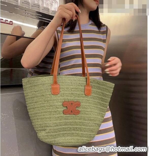 Unique Discount Celine Straw Basket Bag 0510 Green 2023