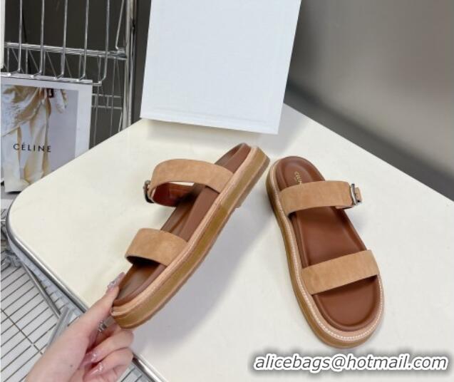 Best Price Celine Suede Slide Sandals with Buckle Beige 619071