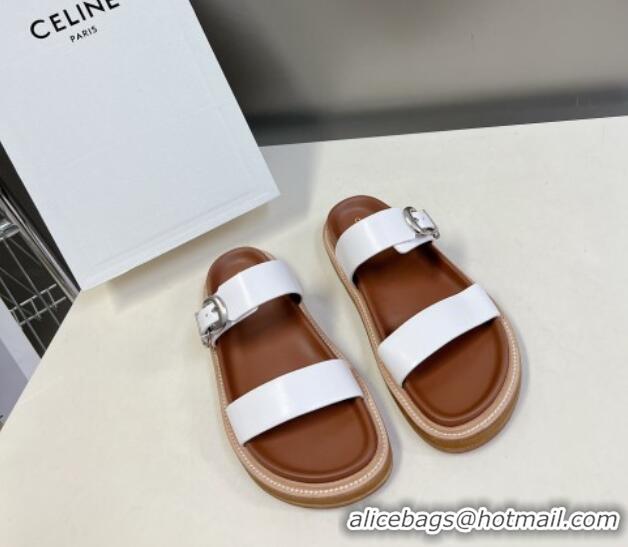 Stylish Celine Leather Slide Sandals with Buckle White 619072