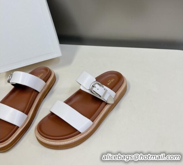 Stylish Celine Leather Slide Sandals with Buckle White 619072