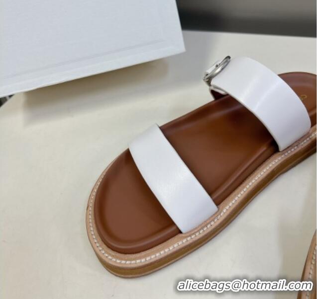 Stylish Celine Leather Slide Sandals with Buckle White 619072