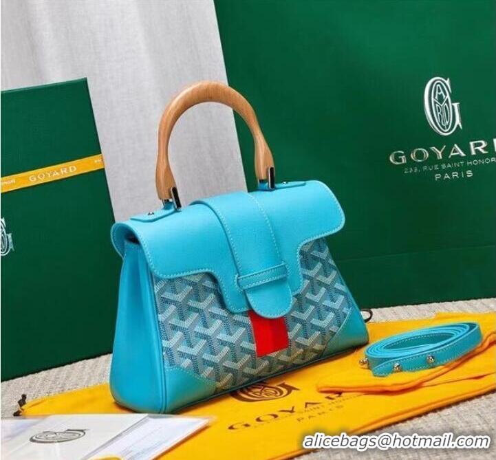 Buy Classic Goyard Calfskin Leather saigon mini Tote Bag 9955 light blue