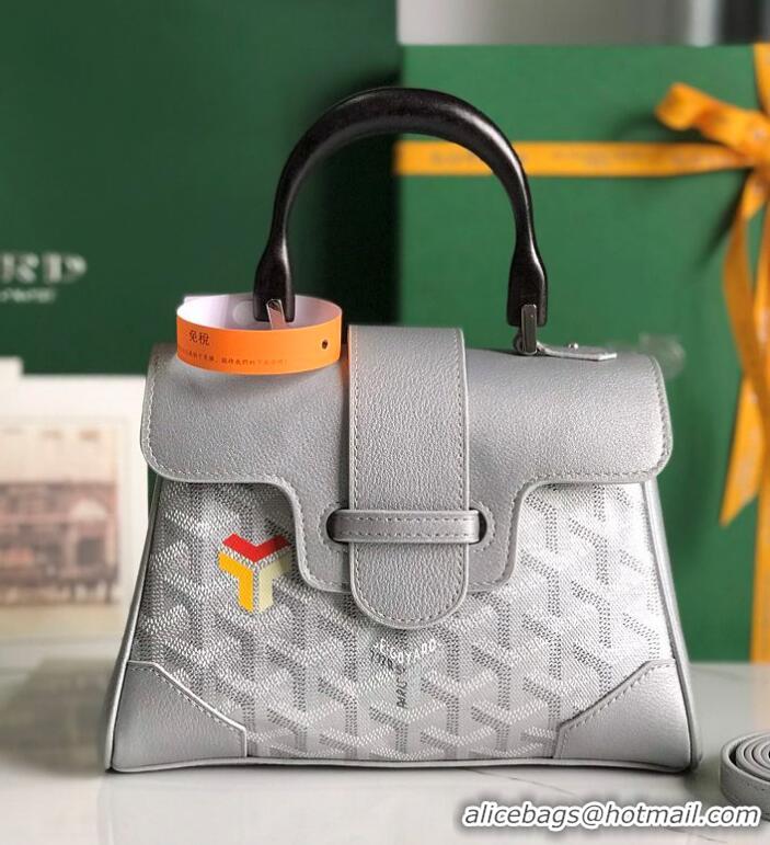 Grade Quality Goyard Calfskin Leather saigon mini Tote Bag 9955 silver