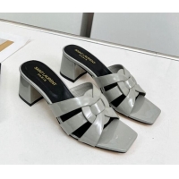 Best Grade Saint Laurent Medium Heel Slide Sandals in Patent Leather 5.5cm Grey 324081