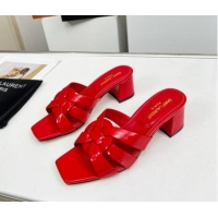 Luxury Cheap Saint Laurent Medium Heel Slide Sandals in Patent Leather 5.5cm Red 324087