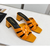 Top Design Saint Laurent Medium Heel Slide Sandals in Patent Leather 5.5cm Orange 0324089