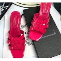 Best Price Saint Laurent Medium Heel Slide Sandals in Patent Leather 5.5cm Dark Pink 0324092