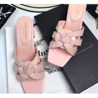 Unique Style Saint Laurent Medium Heel Slide Sandals in Patent Leather 5.5cm Light Pink 0324093