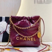 Top Quality Chanel 22 Shiny Calfskin Mini Shopping Bag with Pearls AS3980 Purple 2023