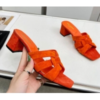 Luxury Saint Laurent Suede Medium Heel Slide Sandals 4.5cm Orange 324110