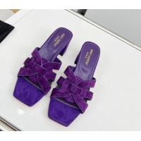 Top Design Saint Laurent Suede Medium Heel Slide Sandals 4.5cm Purple 0324111