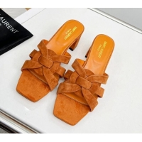 Luxury Discount Saint Laurent Suede Medium Heel Slide Sandals 4.5cm Apricot 324120