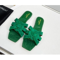 Good Looking Saint Laurent Suede Flat Slide Sandals Green 0324125