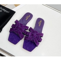 Best Product Saint Laurent Suede Flat Slide Sandals Purple 0324126