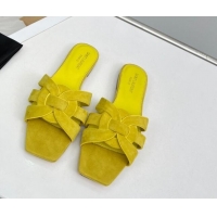 Unique Style Saint Laurent Suede Flat Slide Sandals Yellow 0324127