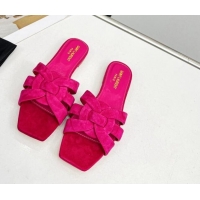 Popular Style Saint Laurent Suede Flat Slide Sandals Dark Pink 324129