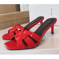 Popular Style Saint Laurent Patent Leather Medium Heel Slide Sandals 6.5cm Red 325027