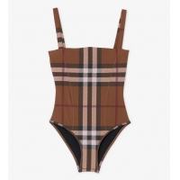 Discount Burberry Plaid Patterns One-piece Swimwear BU8710 Brown 2023 