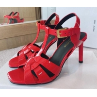 Discount Saint Laurent High Heel Sandals 8.5cm in Patent Leather Red 325041