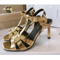 Luxurious Saint Laurent High Heel Sandals 8.5cm in Patent Leather Gold 0325043