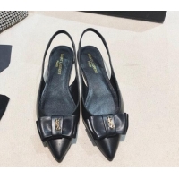 Shop Duplicate Saint Laurent Anaïs Slingbacks Flat in Leather with Bow Black 412034