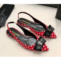 Best Grade Saint Laurent Anaïs Slingbacks Flat in Dots Print with Bow Red 412038