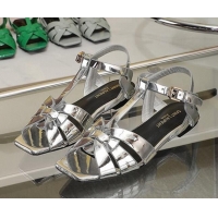 Best Product Saint Laurent Flat Sandals in Silver Patent Metallic Leather 0426112